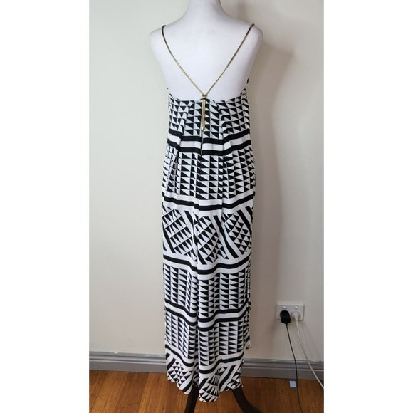WITCHERY gold snake chain strap midi dress women's size 4 - 6 black white splits - Picture 9 of 12